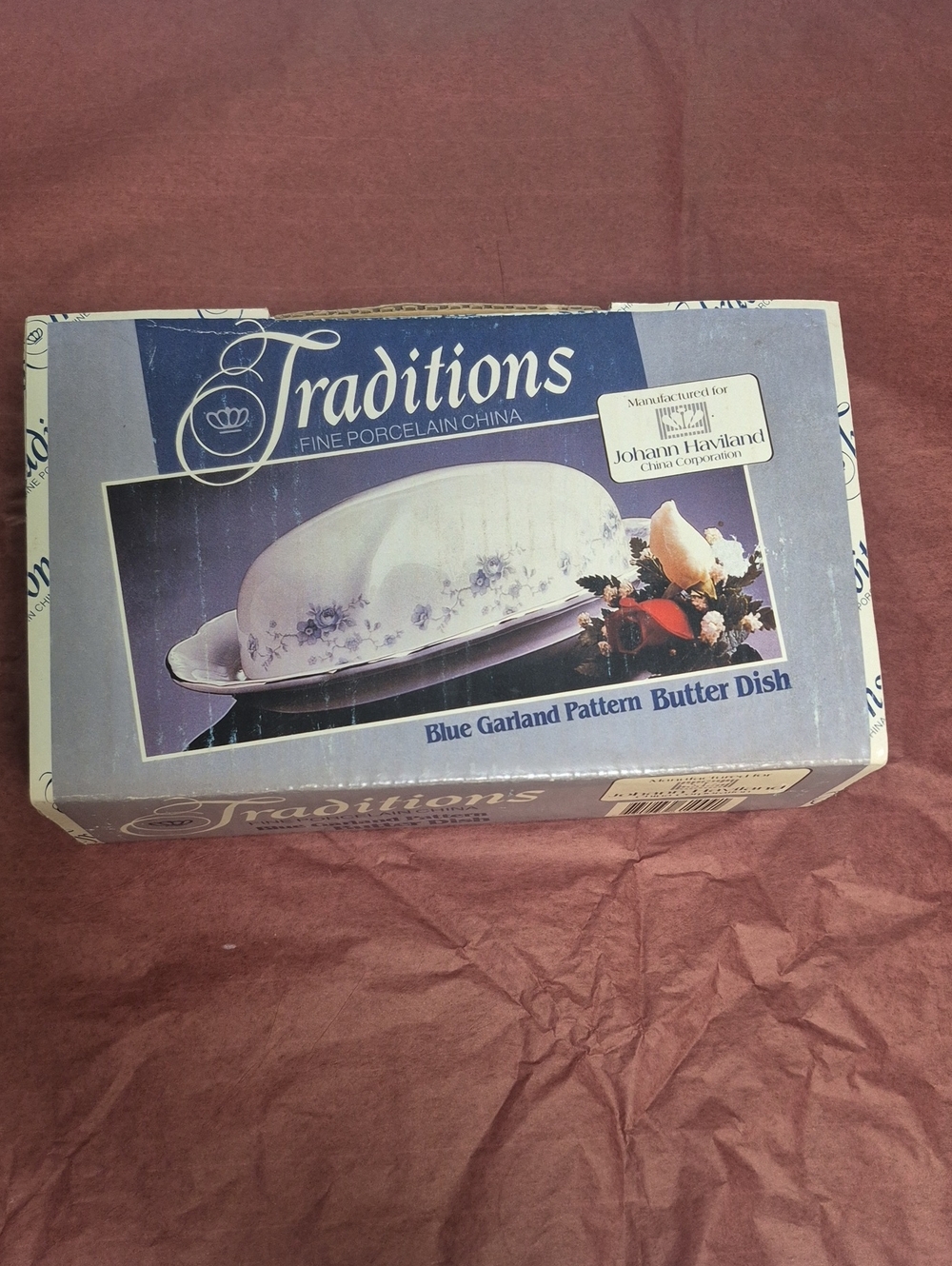 Traditions Johann Haviland Blue Garland Covered Butter Dish - Still In Box